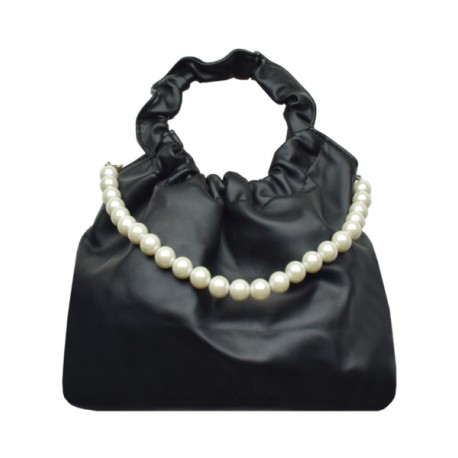 Bolsa Pliegues Negro con Perlas mod 10 0148