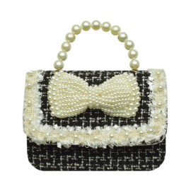 Bolsa Cajita Moño Perlas Negro Mod: 10 0095